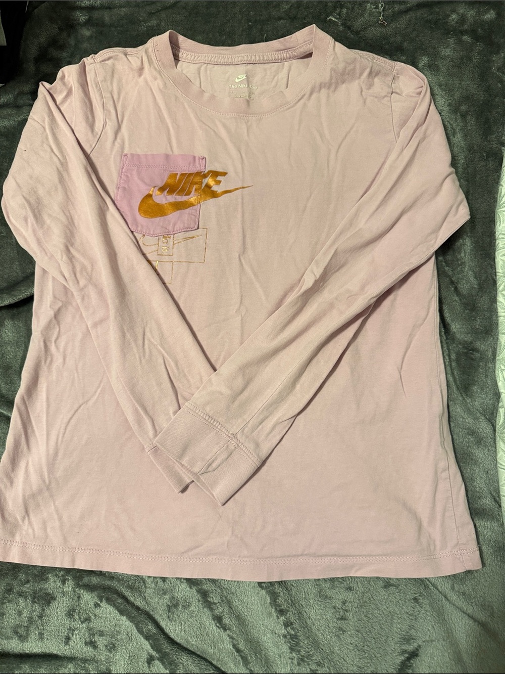 Nike Light Pink Long Sleeve Shirt with Gold Swoosh